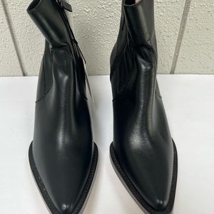 New Zara Black Cowboy Boots  Zipper Ankle  Size 7.5/38  Coachelle Fashion
